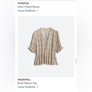 Madewell Binah peplum top. Size: M. Beige floral. Stitch Fix.